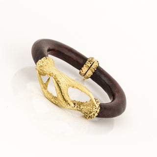 Estate French 18K Gold Antler Wood Bangle Bracelet