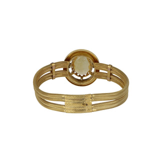 Victorian 18K Gold Topaz, Pearl and Diamond Bracelet with Black Enamel Tracery