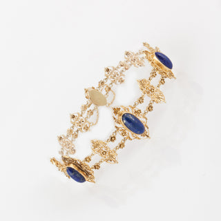 Victorian 12K Gold Etruscan Revival Lapis Link Bracelet