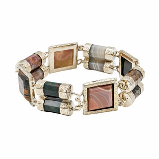 Victorian 14K Gold Scottish Agate Link Bracelet