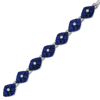 Vintage French Carvin Carved Lapis & Diamond Plaque Bracelet
