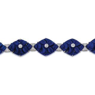 Vintage French Carvin Carved Lapis & Diamond Plaque Bracelet