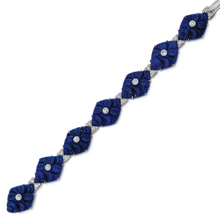 Vintage French Carvin Carved Lapis & Diamond Plaque Bracelet