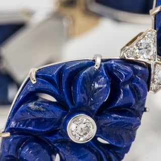Vintage French Carvin Carved Lapis & Diamond Plaque Bracelet