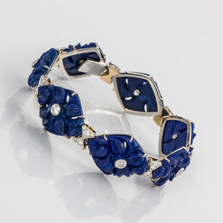Vintage French Carvin Carved Lapis & Diamond Plaque Bracelet