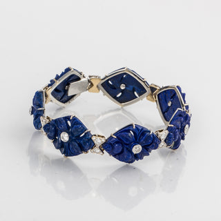 Vintage French Carvin Carved Lapis & Diamond Plaque Bracelet