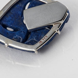 Vintage French Carvin Carved Lapis & Diamond Plaque Bracelet