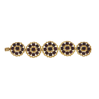 Georgian 18K Gold Repousse Garnet Plaque Bracelet