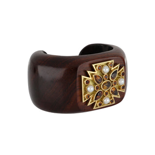 Vintage 1990s Verdura 18K Gold Ebony Wood Maltese Cross Cuff
