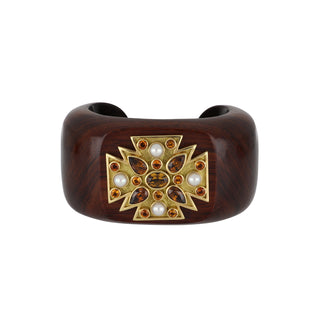 Vintage 1990s Verdura 18K Gold Ebony Wood Maltese Cross Cuff