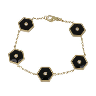 Estate Miseno Italy 18K Gold Onyx Station Bracelet with Diamonds