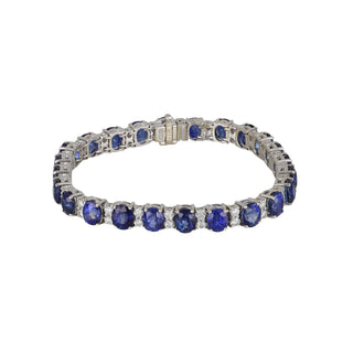 Estate 18K White Gold Sapphire Line Bracelet with Diamonds