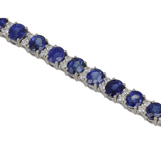 Estate 18K White Gold Sapphire Line Bracelet with Diamonds