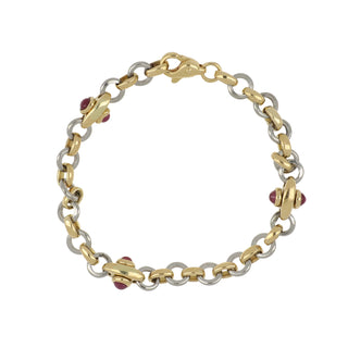 Vintage 1990s 18K Gold and Silver Ruby Station Bracelet