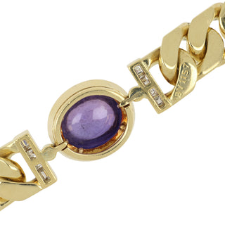 Vintage Bulgari 18K Gold Curb Link Purple Sapphire Bracelet