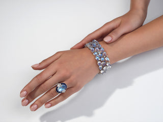 Oscar Heyman Platinum Moonstone Cobblestone Bracelet with Diamonds and Sapphires