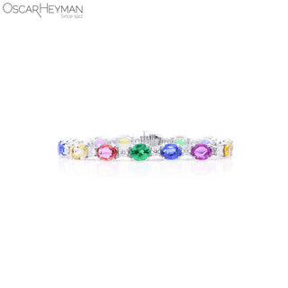 Oscar Heyman Platinum Fancy-Colored Sapphire and Garnet Bracelet with Diamonds
