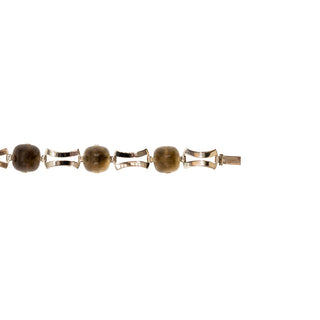 Retro 1940s 14K Gold Sugarloaf Smoky Quartz Link Bracelet
