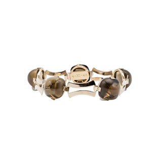 Retro 1940s 14K Gold Sugarloaf Smoky Quartz Link Bracelet