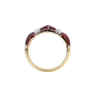 Estate 18K Gold Ruby & Diamond Invisible-Set Bangle Bracelet