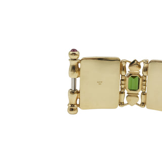 Estate Paul Lantuch 18K Gold Engraved Link Tourmaline Bracelet