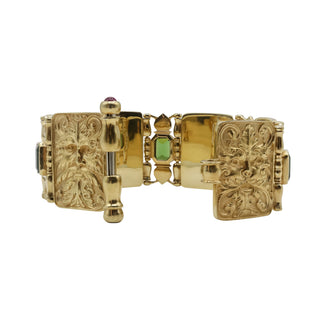 Estate Paul Lantuch 18K Gold Engraved Link Tourmaline Bracelet