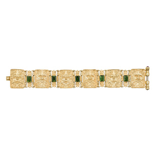 Estate Paul Lantuch 18K Gold Engraved Link Tourmaline Bracelet