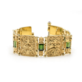 Estate Paul Lantuch 18K Gold Engraved Link Tourmaline Bracelet