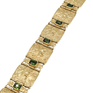 Estate Paul Lantuch 18K Gold Engraved Link Tourmaline Bracelet