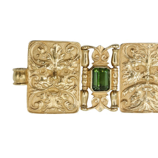 Estate Paul Lantuch 18K Gold Engraved Link Tourmaline Bracelet