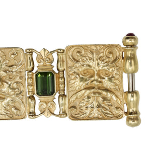 Estate Paul Lantuch 18K Gold Engraved Link Tourmaline Bracelet