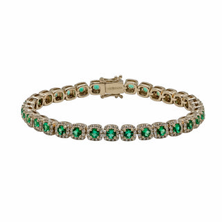 Estate Fana 14K Gold Emerald & Diamond Line Bracelet