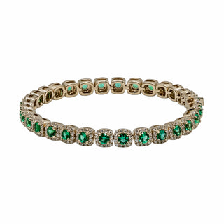 Estate Fana 14K Gold Emerald & Diamond Line Bracelet