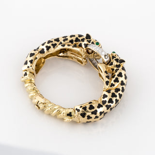 Estate David Webb 18K Gold and Platinum Leopard Bangle Bracelet with Diamonds