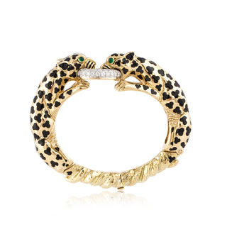 Estate David Webb 18K Gold and Platinum Leopard Bangle Bracelet with Diamonds