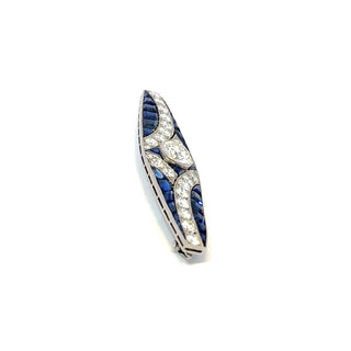 Art-Deco White Platinum Sapphires Pin with Diamonds