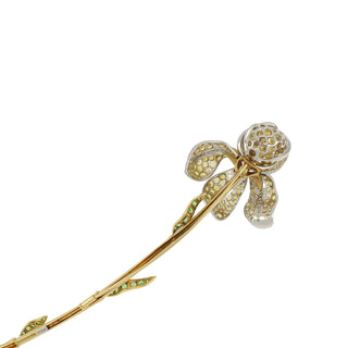 Vintage Tiffany & Co. Two-Tone Yellow Sapphire, Tsavorite Garnet & Diamond Iris Brooch