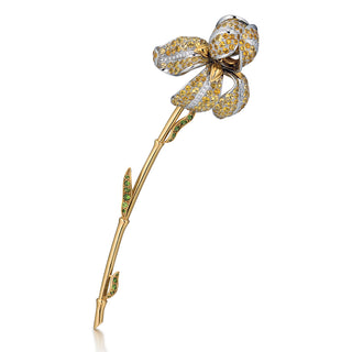 Vintage Tiffany & Co. Two-Tone Yellow Sapphire, Tsavorite Garnet & Diamond Iris Brooch