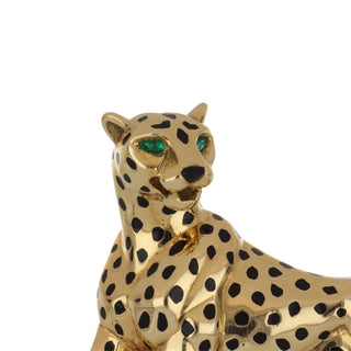 Vintage Cartier 18K Gold Enamel Panther Pin