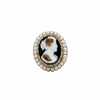 Victorian 14K Gold Agate Cameo Pin/Pendant with Pearls