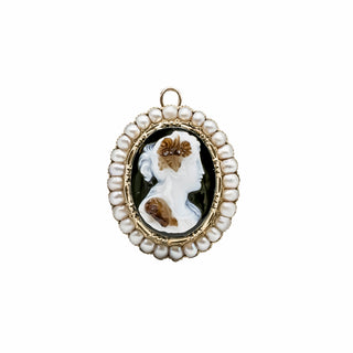 Victorian 14K Gold Agate Cameo Pin/Pendant with Pearls