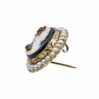 Victorian 14K Gold Agate Cameo Pin/Pendant with Pearls