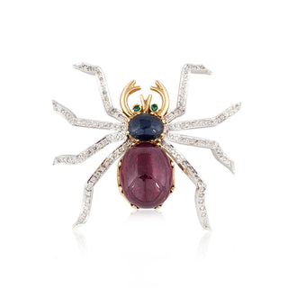 Estate 14K Gold Gemset Spider Brooch