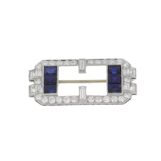 Art Deco Platinum Sapphire & Diamond Plaque Pin
