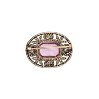 Edwardian Platinum-Topped 18K Gold Morganite Openwork Pin