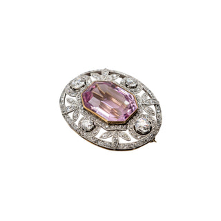 Edwardian Platinum-Topped 18K Gold Morganite Openwork Pin