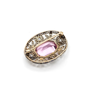 Edwardian Platinum-Topped 18K Gold Morganite Openwork Pin