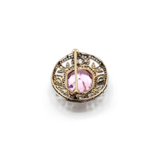 Edwardian Platinum-Topped 18K Gold Morganite Openwork Pin
