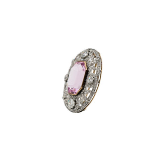 Edwardian Platinum-Topped 18K Gold Morganite Openwork Pin