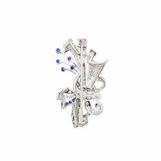 Retro 1950s Platinum Sapphire & Diamond Spray Pin